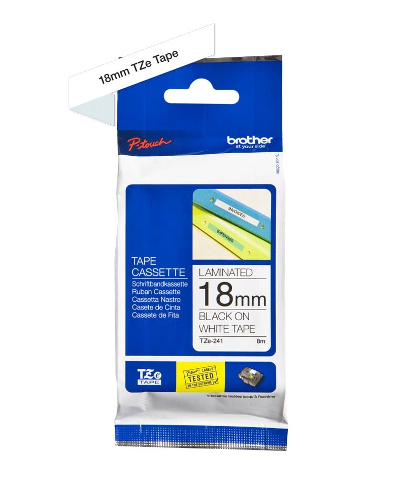 BROTHER P-TOUCH TZE-241 noir sur blanc 18mm pièce