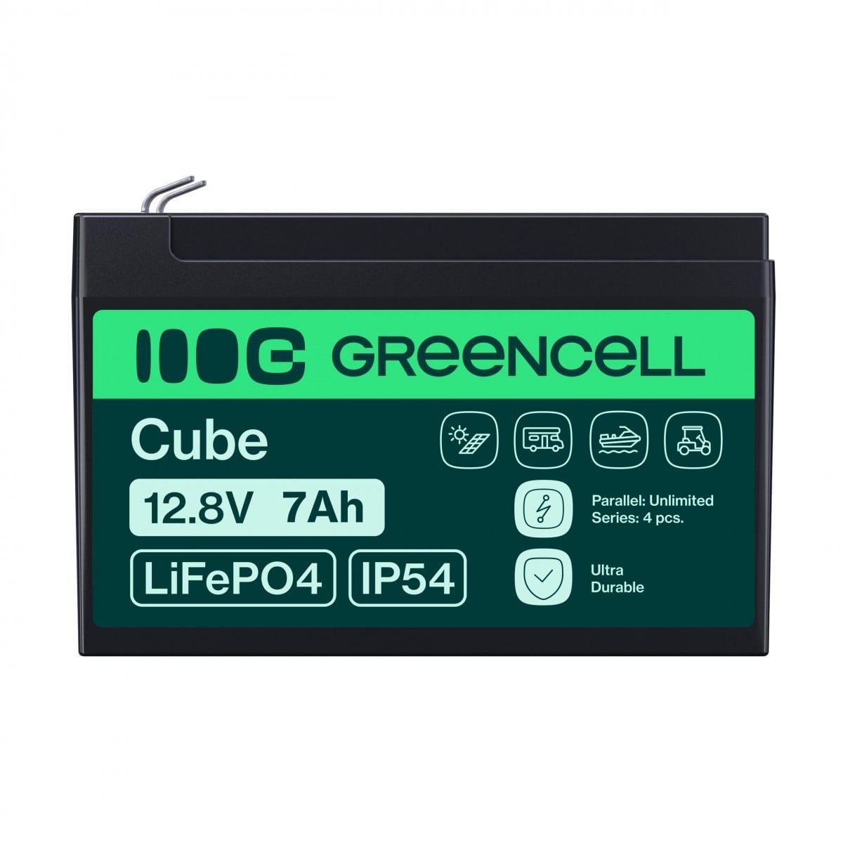 Green Cell LFPGC12V7AH CUBE Batterie LiFePO4 7Ah 12.8V 89.6Wh Lithium-Fer-Phosphate pour alimentations UPS, Surveillance de sécurité