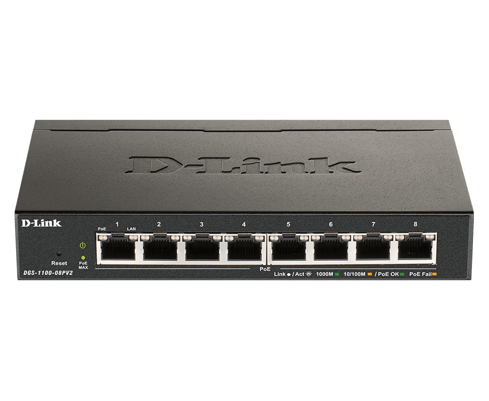 D-Link DGS-1100-08PV2 commutateur réseau Géré L2/L3 Gigabit Ethernet (10/100/1000) Connexion Ethernet, supportant l'alimentation via ce port (PoE) Noir