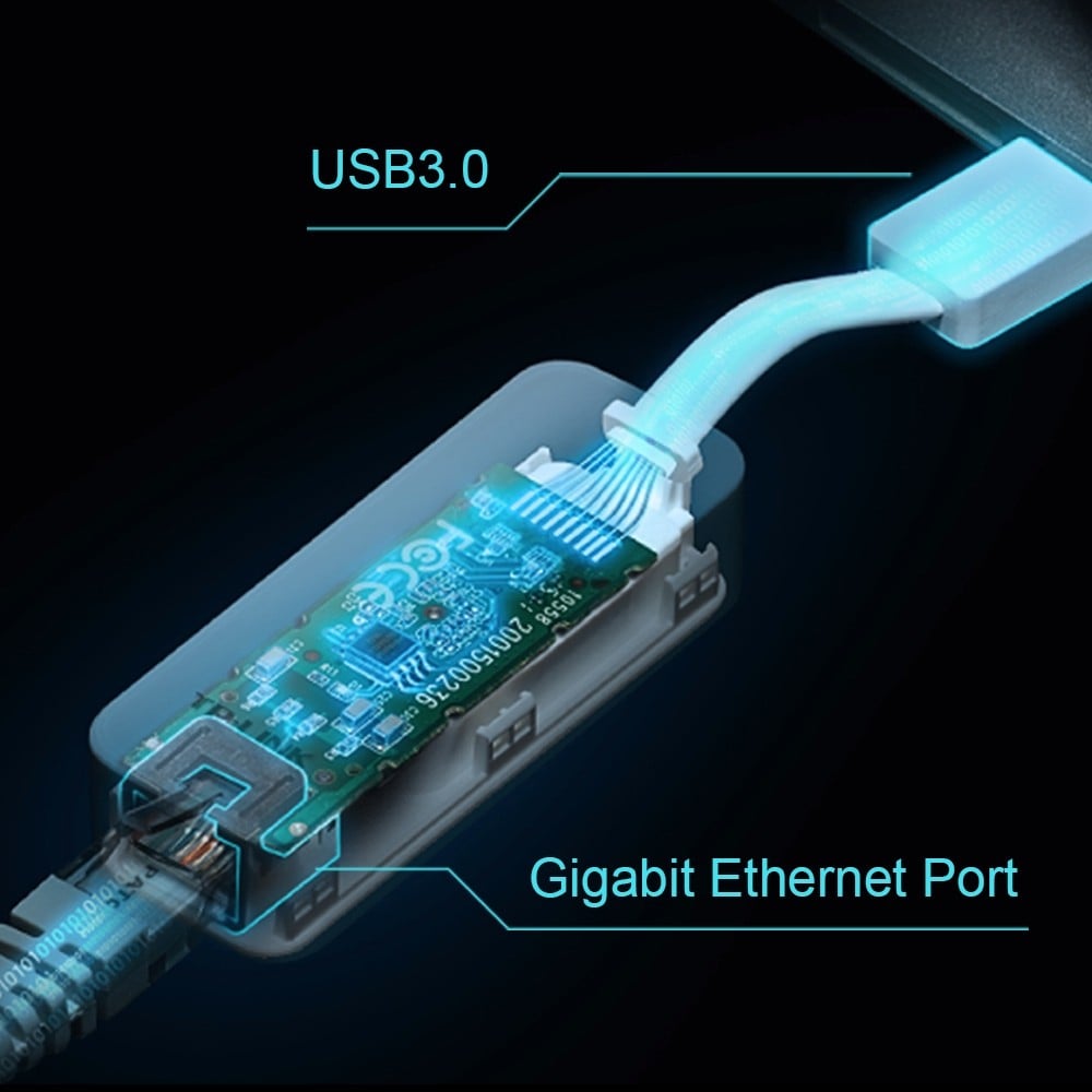 TP-LINK USB 3.0 to Gigabit Ethernet Adapter, 1 port USB 3.0 connector and 1 port Ethernet port