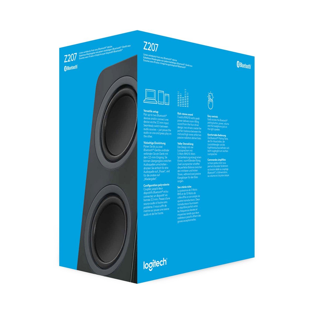 LOGITECH Z207 Speakers for PC 2.0-channel wireless Bluetooth 5 Watt Total black