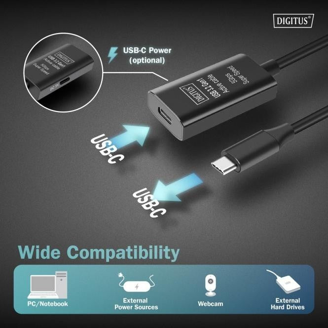 Câble d'extension actif, USB 3.2 Gen1, 5Gbps, USB-C vers USB-C, 5m