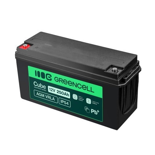 Batterie sans entretien Green Cell Cube AGM VRLA IP54 12V 250Ah pour camping-cars, photovoltaiques, panneaux solaires et bateaux