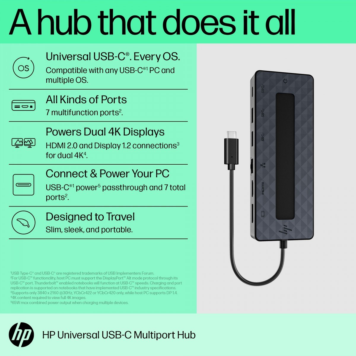 HP 50H55AA USB 3.2 Gen 2 (3.1 Gen 2) Type-C Noir