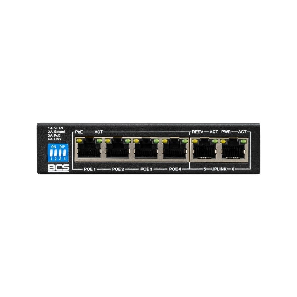 BCS BCS-B-SP04G02G Commutateur PoE 4 ports 1Gbps avec technologie exPoE et puissance de 60W