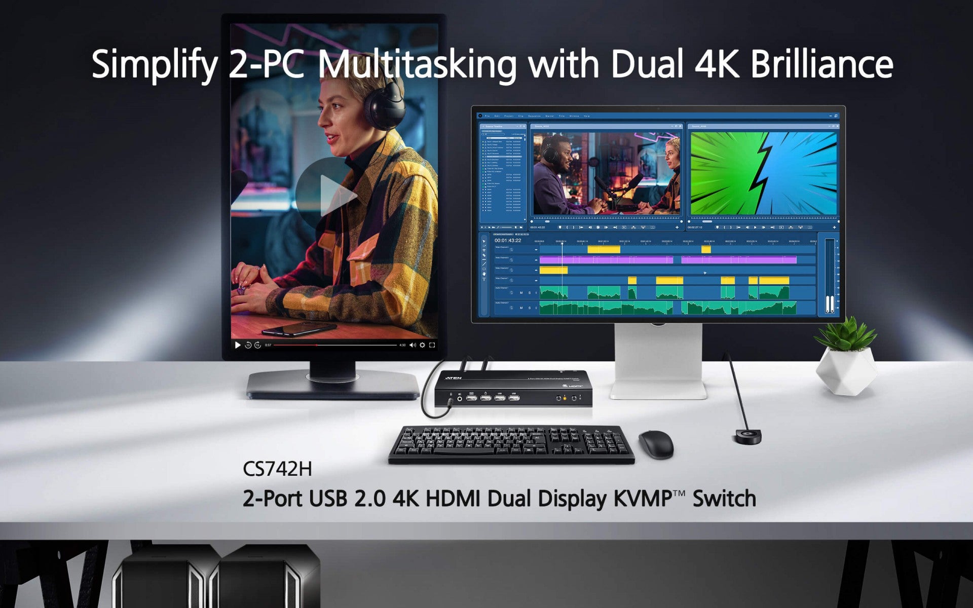 Aten CS742H-AT-G 2-Port USB 4K HDMI Double Écran KVMP™