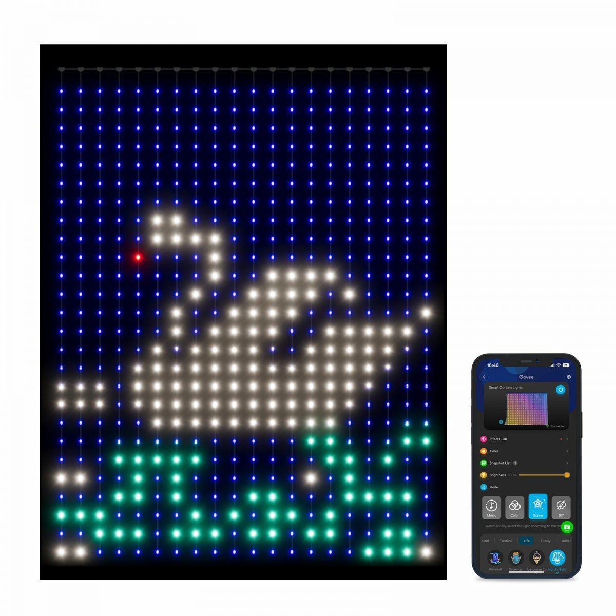 Govee H70B1 Curtain Light | Rideau, lumiere LED | Wi-Fi, Bluetooth, RGBIC, IP65