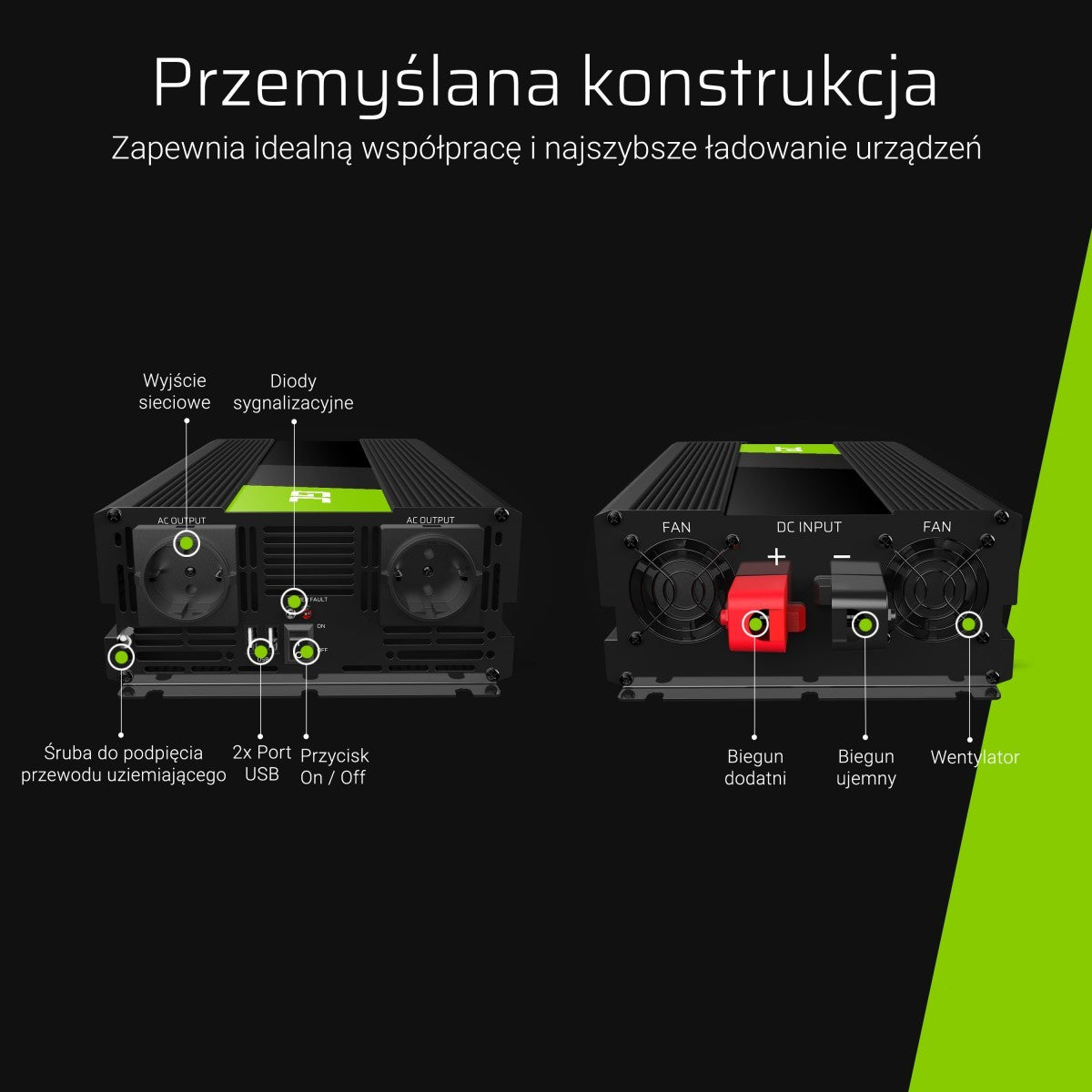 Green Cell INV12 adaptateur de puissance & onduleur Auto 3000 W Noir