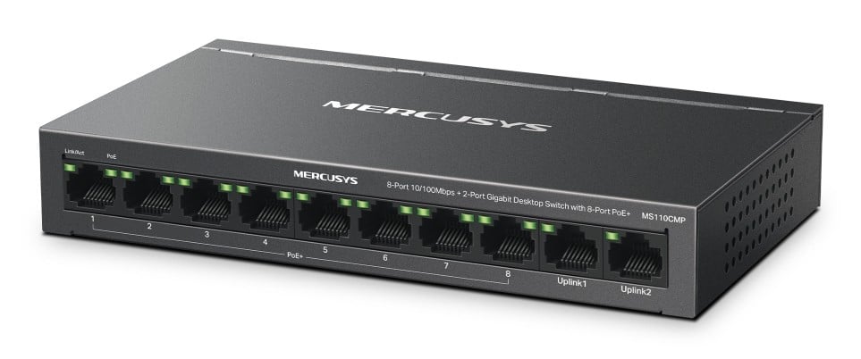 Mercusys MS110CP commutateur réseau Fast Ethernet (10/100) Connexion Ethernet, supportant l'alimentation via ce port (PoE) Noir