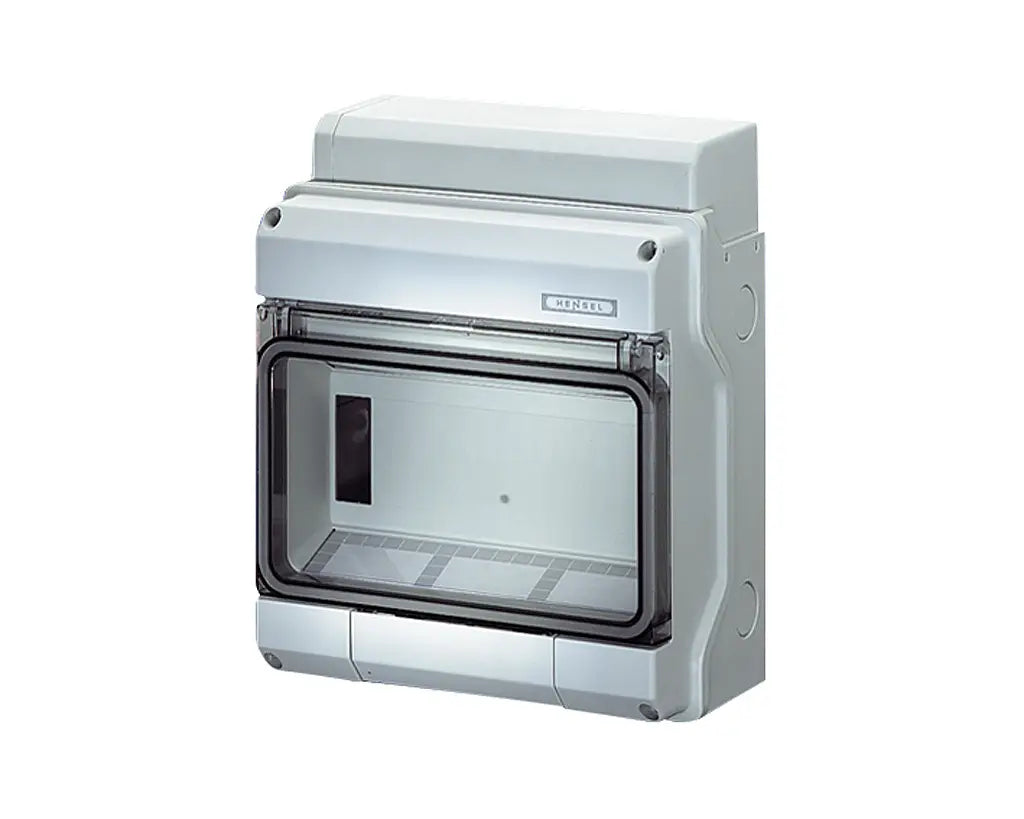 "Hensel HEN_KV_8109 Tableau de distribution en saillie non équipé / 1500VDC/1000VAC / IP65 / classe de protection II / 1x9 modules / sans bornes / 200x238x111 / "