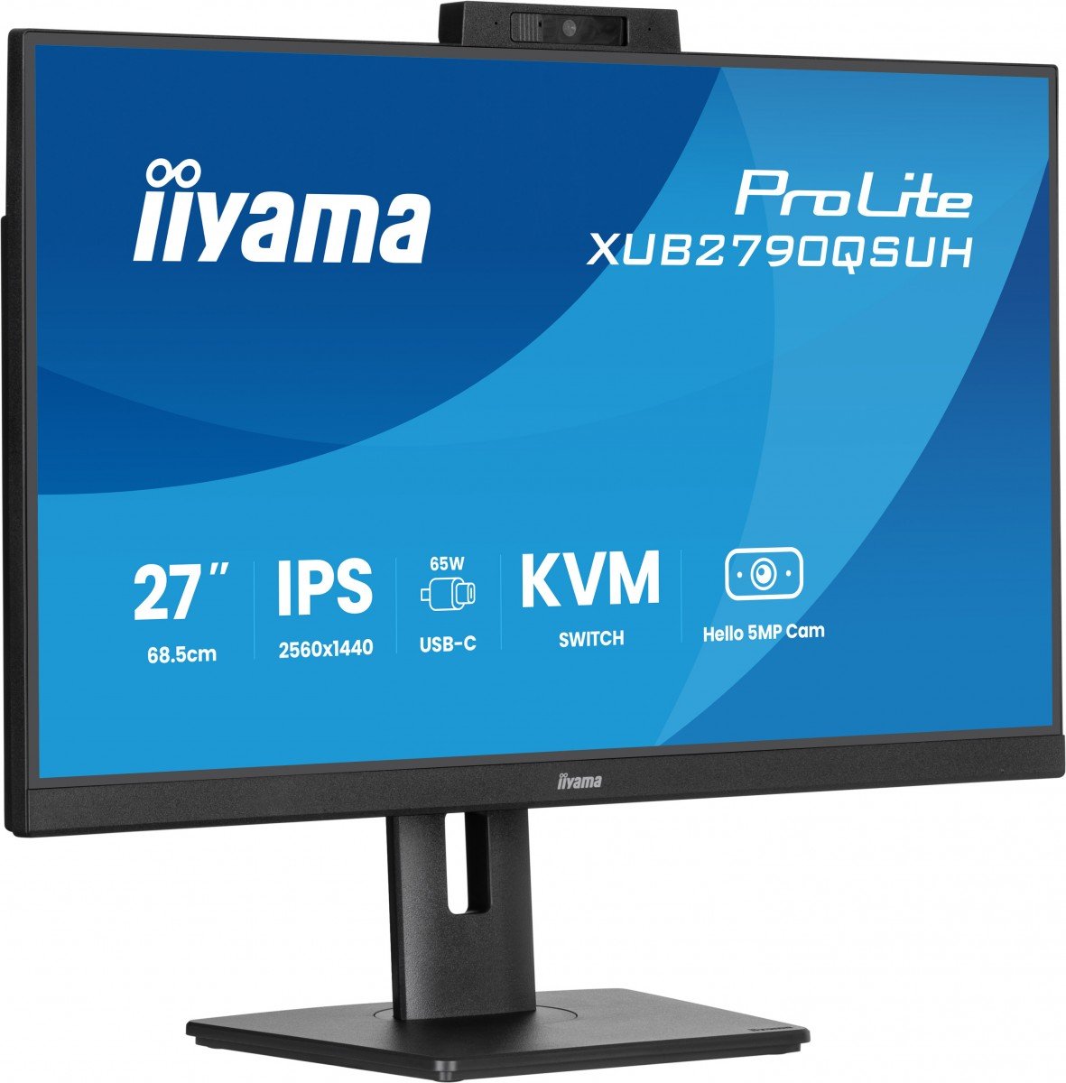 iiyama XUB2790QSUH-B2 27 pouces IPS-panel 2560x1440 100Hz Windows Hello Webcam 5MP Mise au point automatique Support réglable en hauteur 15cm 4ms 250