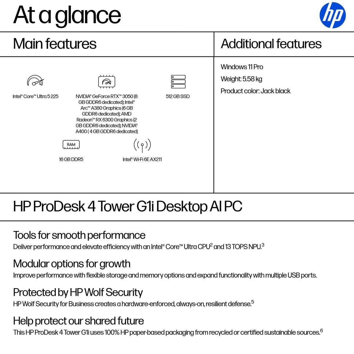 HP ProDesk 4 TWR G1i Intel Core Ultra 5 225 16GB/512GB W11P 1YW