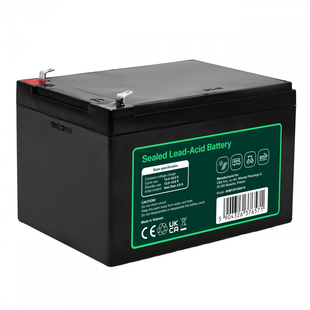 Batterie sans entretien Green Cell AGM VRLA 12V 12Ah pour caisses enregistreuses, jouets, caméras (151x98.5x95mm)