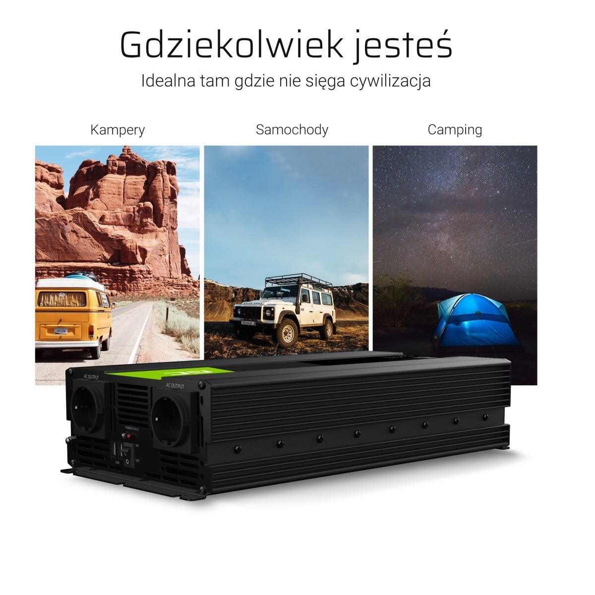 Green Cell INV10 adaptateur de puissance & onduleur Auto 2000 W Noir