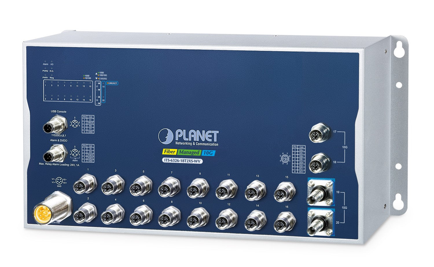 PLANET ITS-6326-18T2XS-WV commutateur réseau Géré L3 Aluminium, Bleu