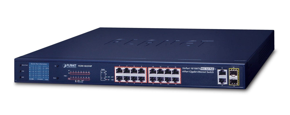 Planet FGSW-1822VHP SW 16P PoE+ 300W+ écran LCD +2G +2SFP