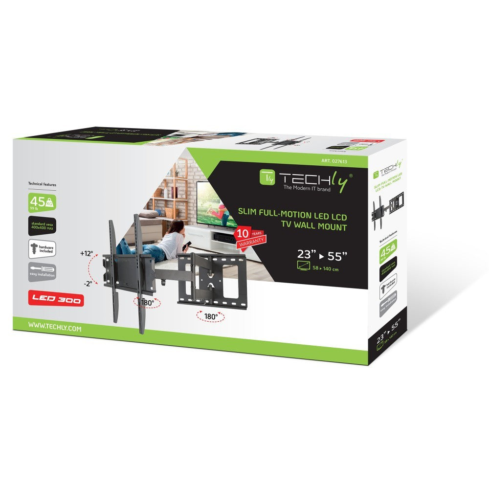 "Techly ICA-PLB 148M Support mural pour TV 23-55"" LED/LCD 45kg pivotant inclinable"