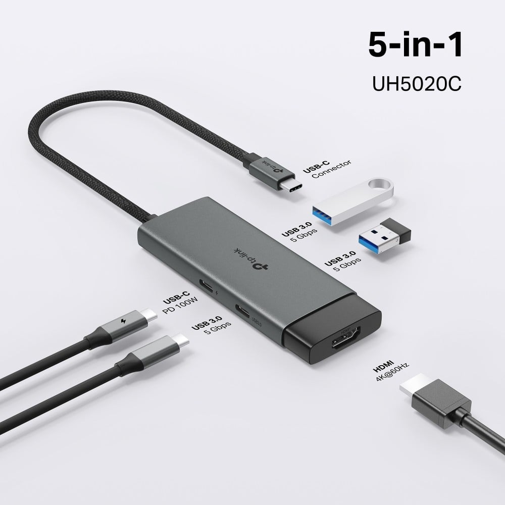 TP-Link UH5020C hub & concentrateur USB Type-C 5000 Mbit/s Gris