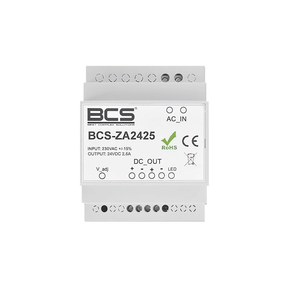 BCS BCS-ZA2425 Alimentation réglable 24V 2,5A pour rail DIN avec LED