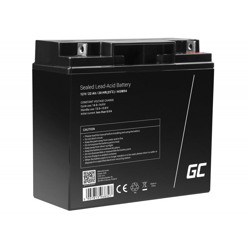 Green Cell AGM 12V 22Ah VRLA Battery Gel deep cycle scooter mower boat barge