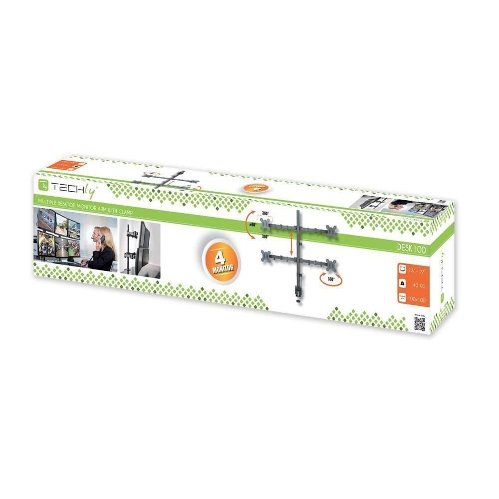 Support de bureau Techly ICA-LCD 382-Q pour 4 moniteurs 13-27” LCD 10kg rotatif