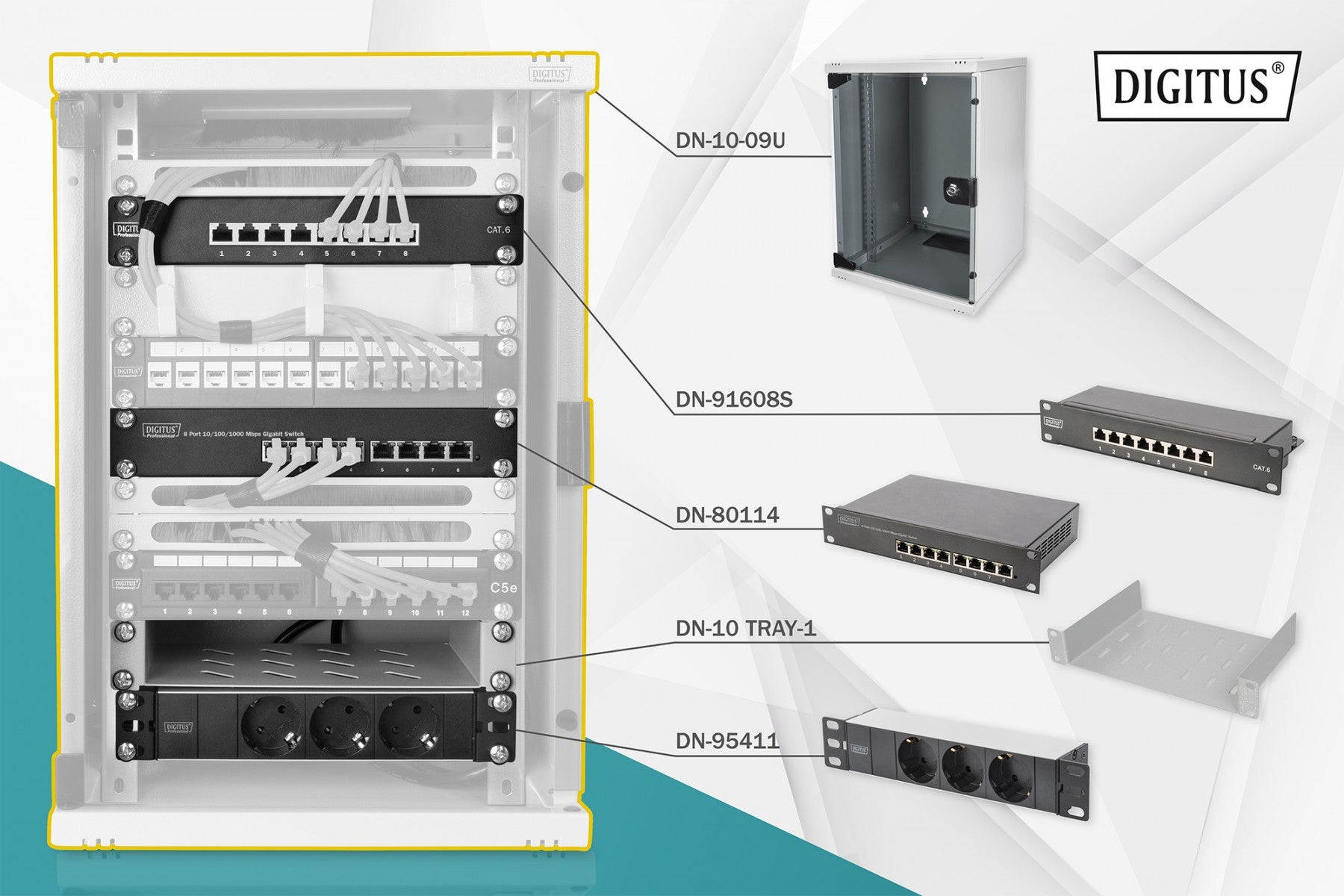 Digitus DN-10-SET-2 étagere Rack monté sur le mur Gris