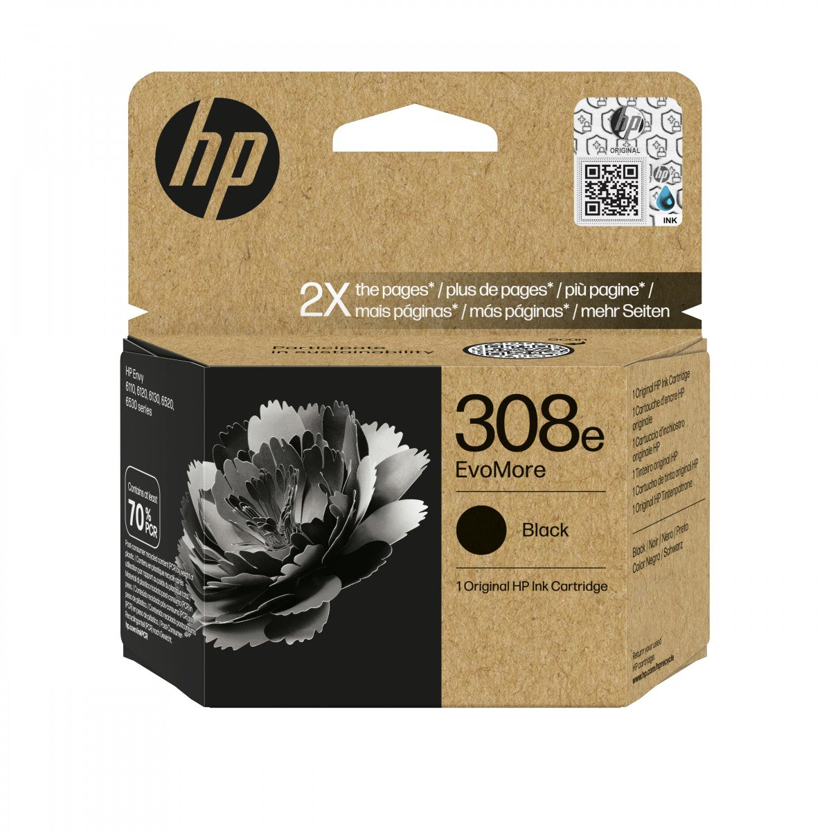 HP 308e EvoMore Black Original Ink Cartridge cartouche d'encre 1 piece(s) Rendement standard