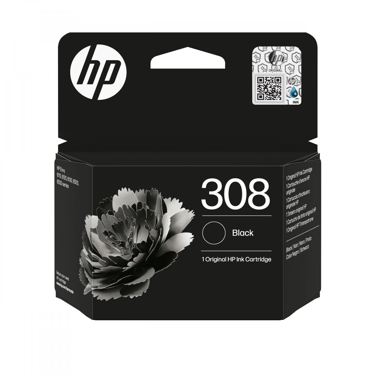 HP 308 Black Original Ink Cartridge cartouche d'encre 1 piece(s) Rendement standard