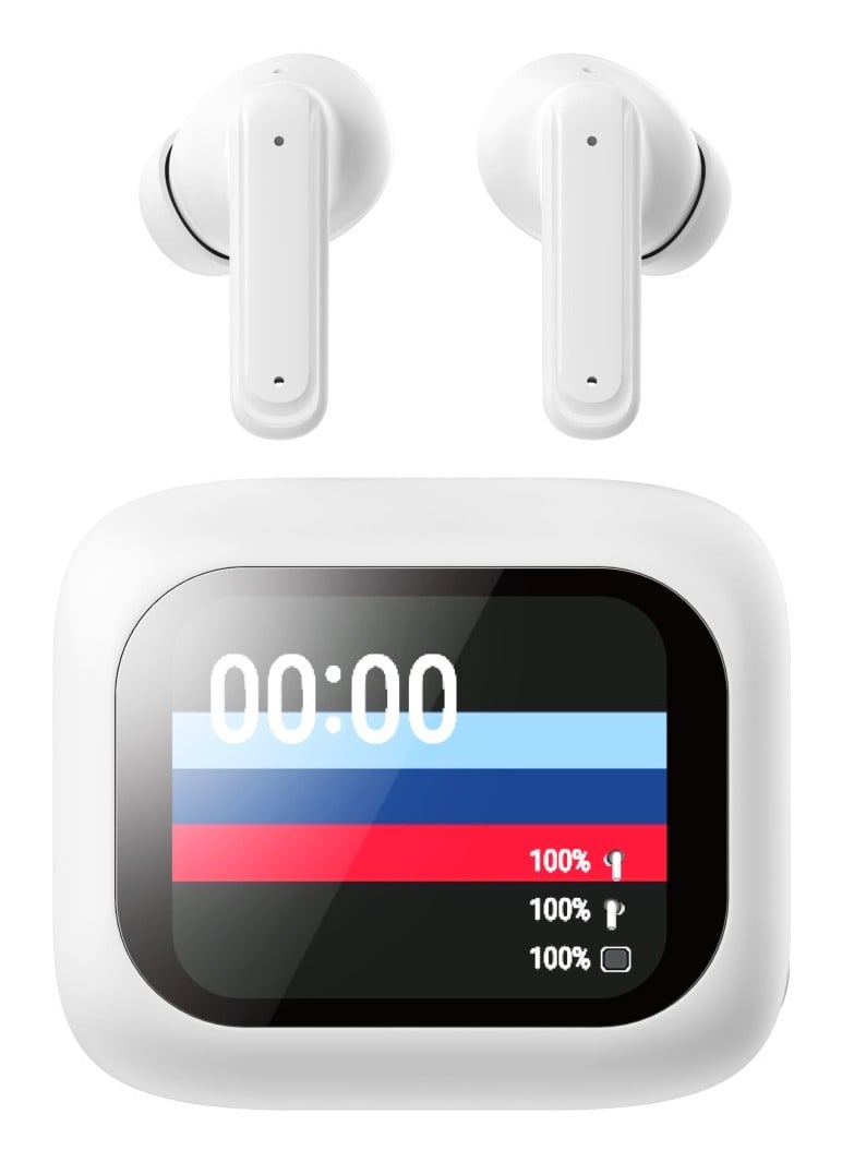 Techly ICC SB-BLT08W Écouteurs sans fil intra-auriculaires Bluetooth, étui avec écran LCD, réduction de bruit ANC, égaliseur