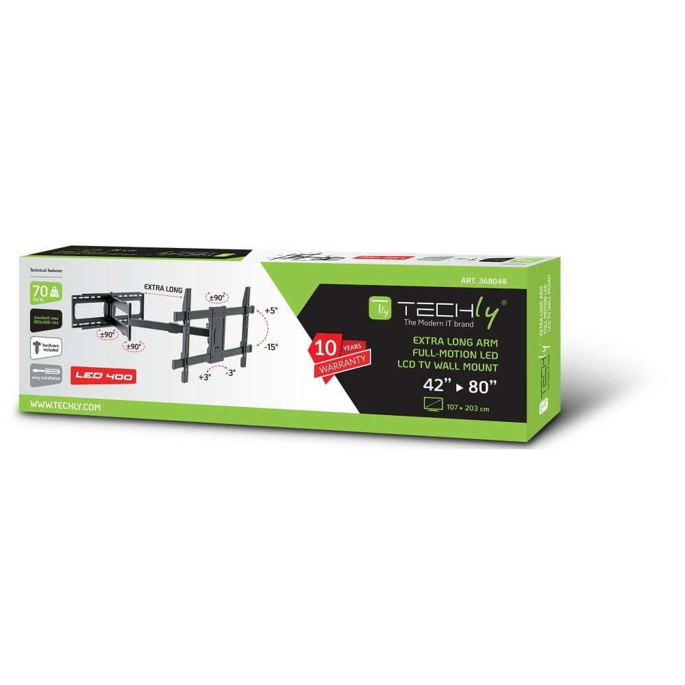 "Techly ICA-PLB 721 Support mural pour TV 42-80"" LED/LCD 70kg pivotant long"