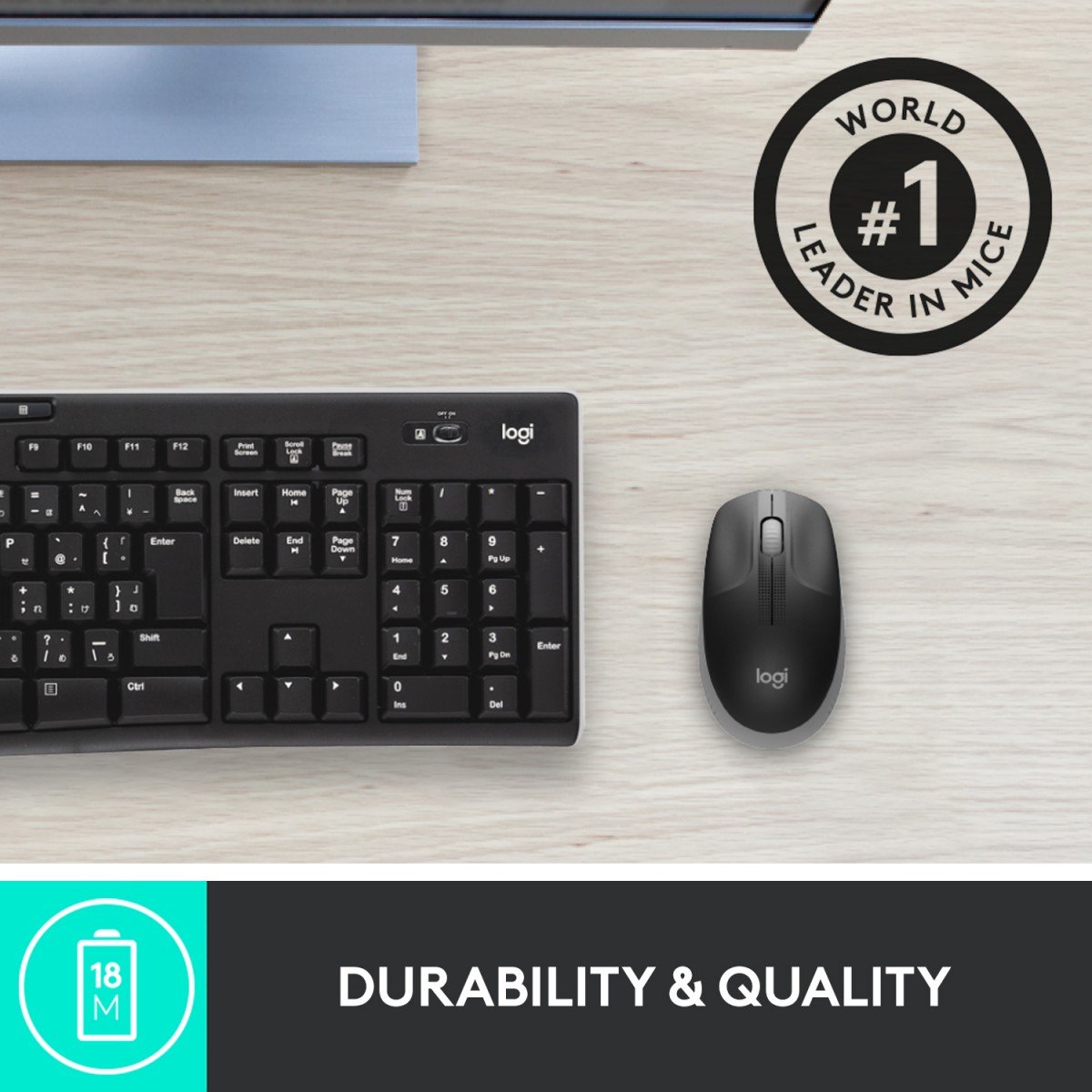 LOGITECH M190 Mouse optical 3 buttons wireless USB wireless receiver mid grey