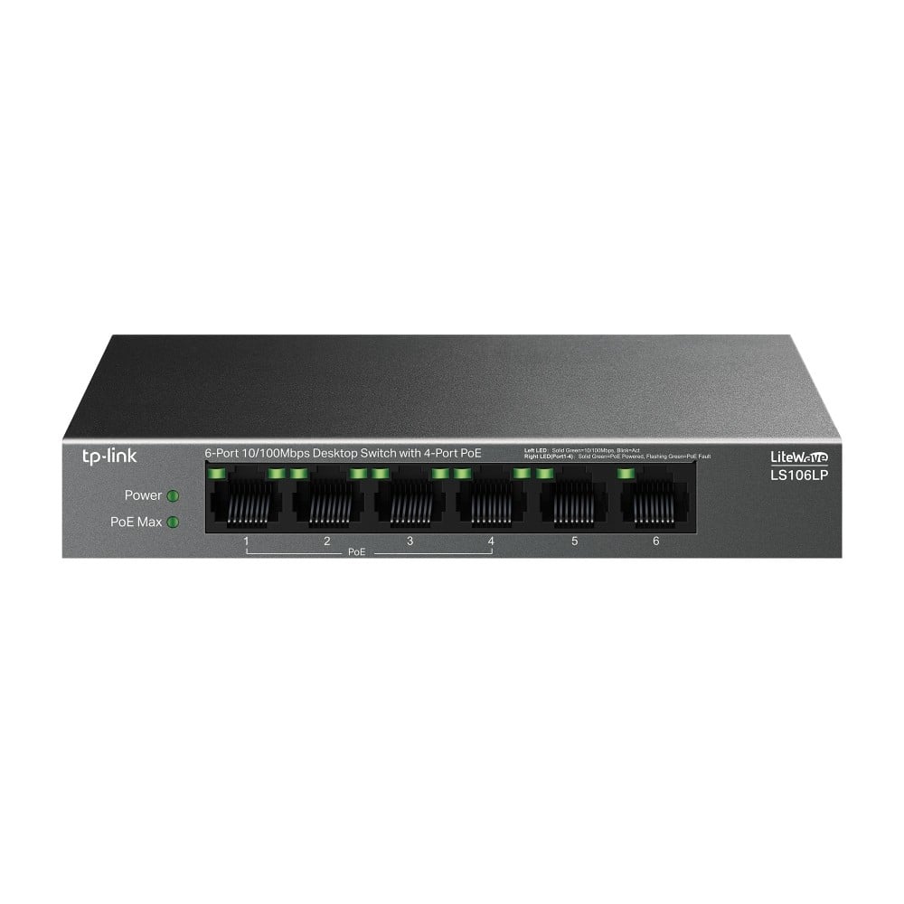 TP-Link LiteWave LS106LP commutateur réseau Non-géré Fast Ethernet (10/100) Connexion Ethernet, supportant l'alimentation via ce port (PoE) Noir