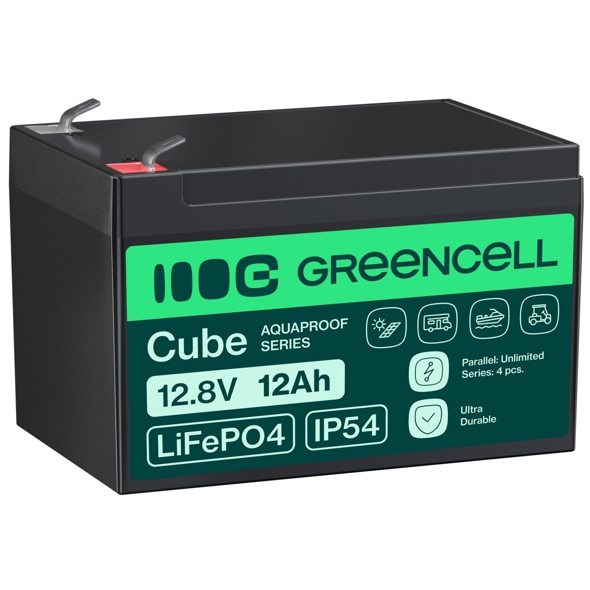 Green Cell LFPGC12V12AH CUBE Batterie LiFePO4 12Ah 12.8V 153.6Wh Lithium-Fer-Phosphate pour Fauteuil roulant, Jouets, Scooter