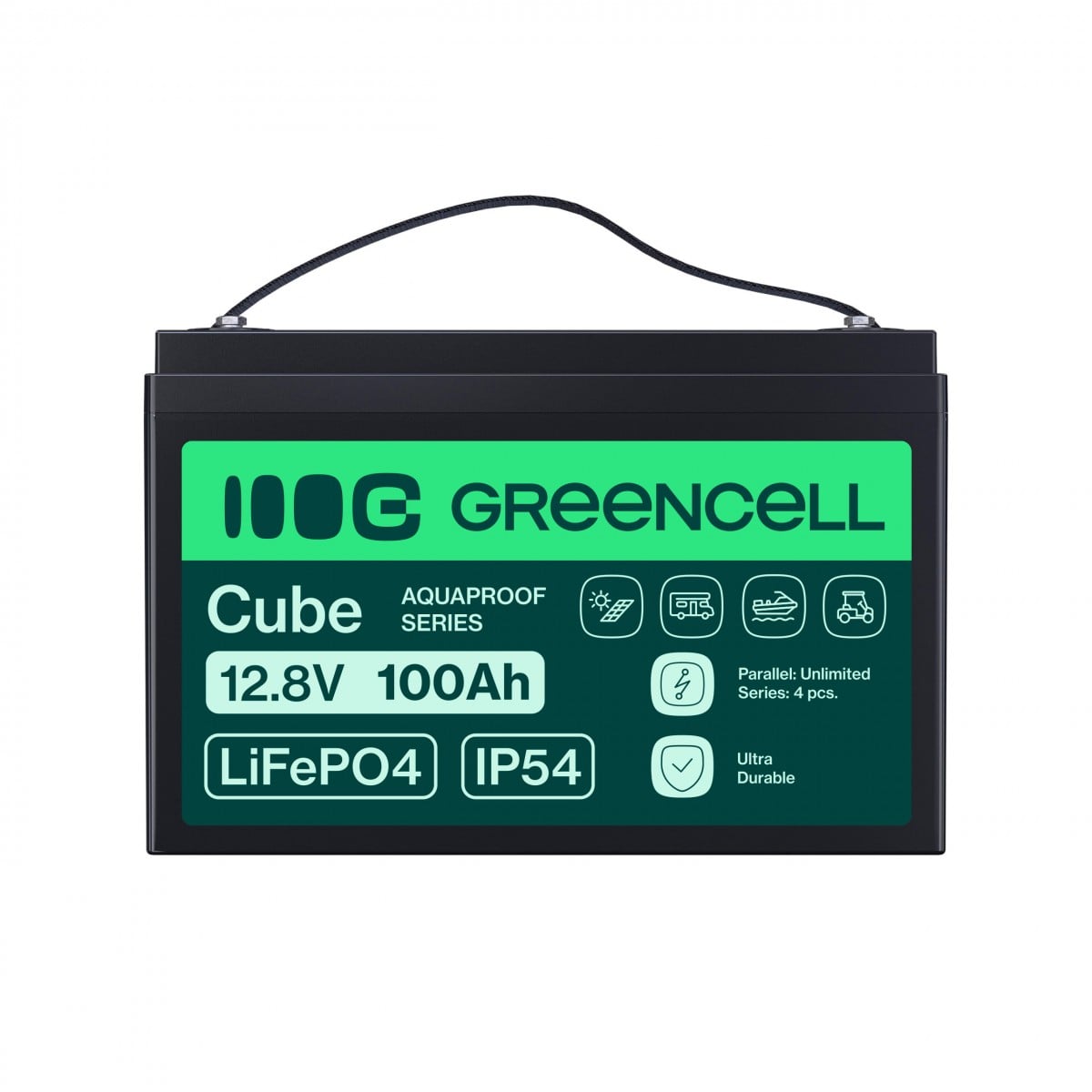 Green Cell LFPGC12V100AH CUBE Batterie LiFePO4 100Ah 12.8V 1280Wh Lithium-Fer-Phosphate pour Photovoltaique, Caravanes, Bateaux