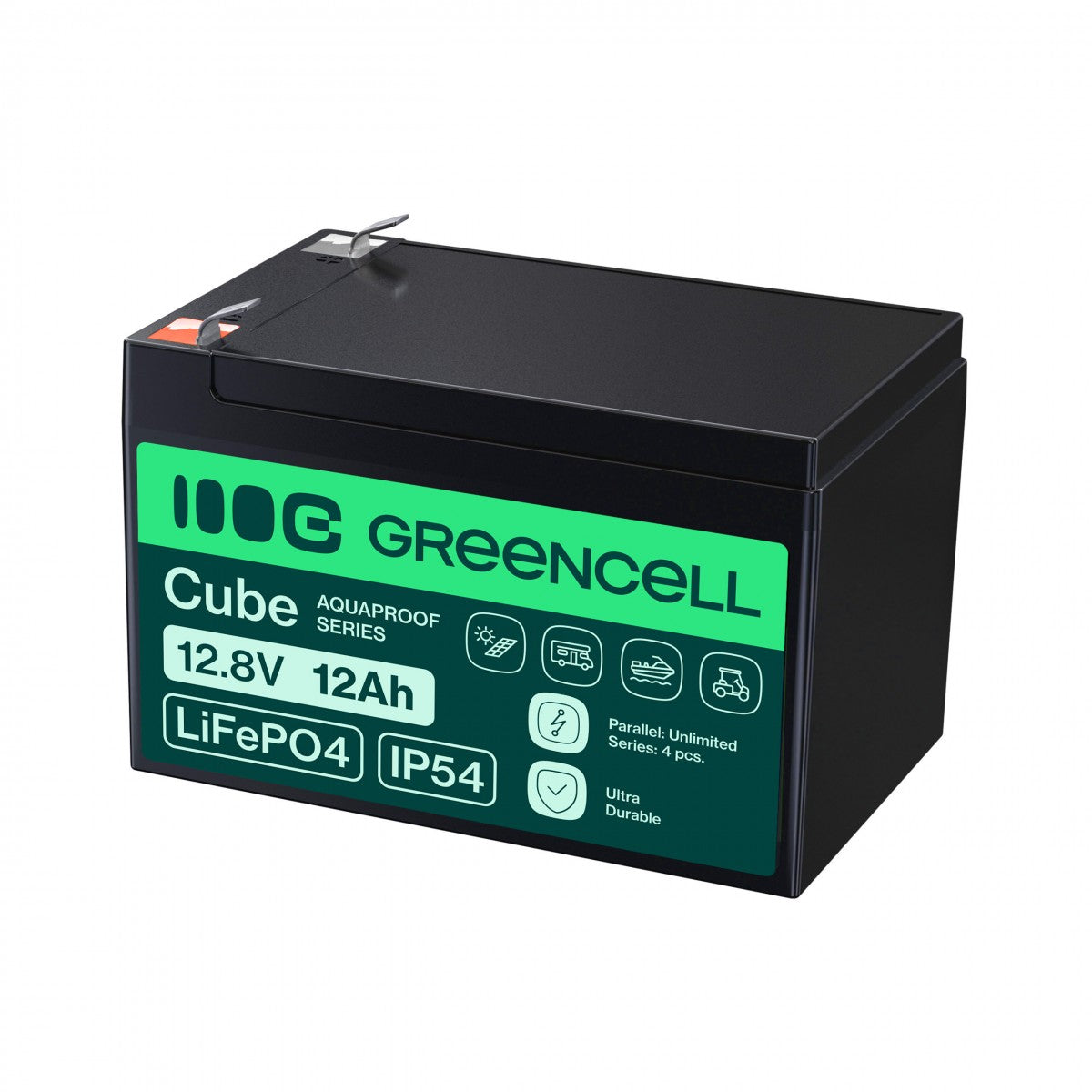 Green Cell LFPGC12V12AH CUBE Batterie LiFePO4 12Ah 12.8V 153.6Wh Lithium-Fer-Phosphate pour Fauteuil roulant, Jouets, Scooter