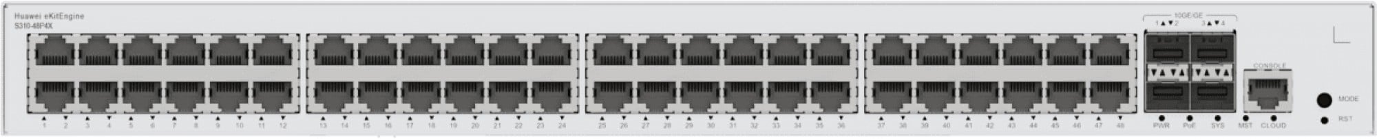 HUAWEI eKit S310 Series S310-48P4X Géré L2+ Gigabit Ethernet (10/100/1000) Connexion Ethernet, supportant l'alimentation via ce port (PoE) 1U Gris