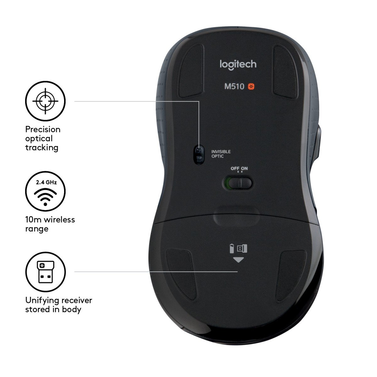 Logitech M510 souris Droitier RF sans fil Laser 1000 DPI