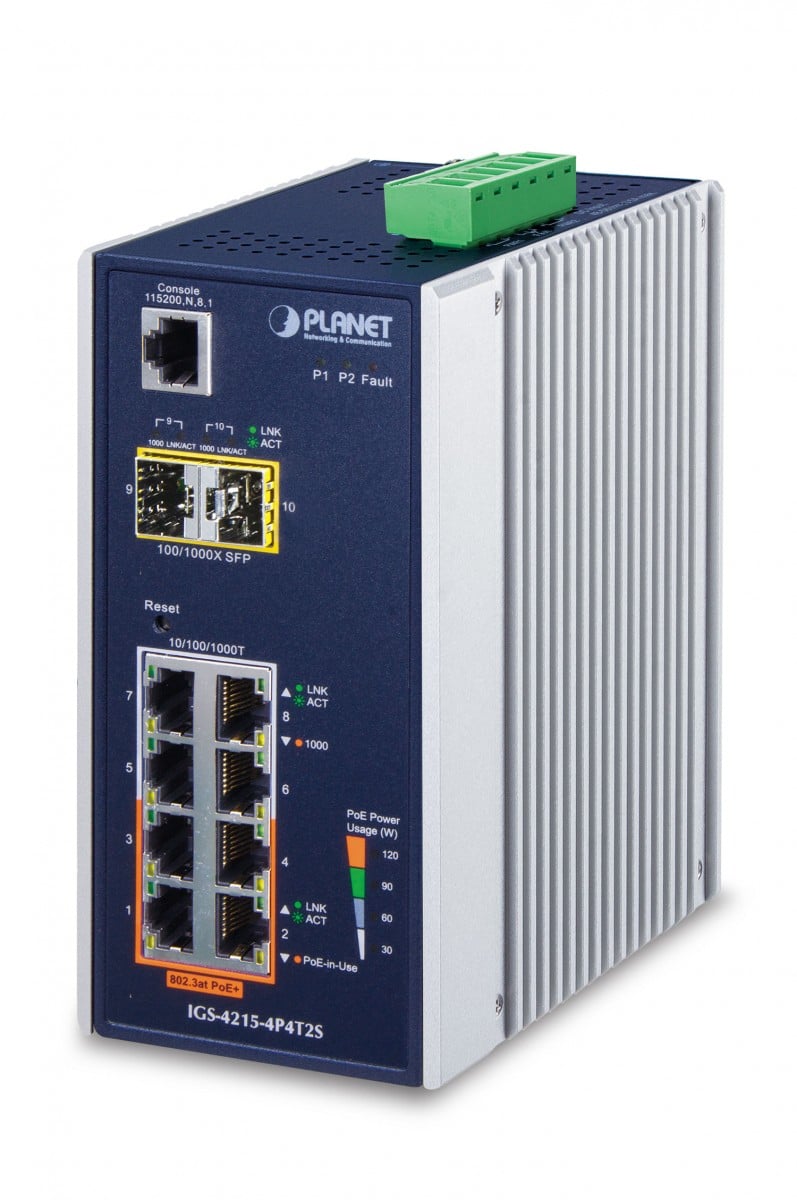 PLANET IGS-4215-4P4T2S commutateur réseau Géré L2/L4 Gigabit Ethernet (10/100/1000) Connexion Ethernet, supportant l'alimentation via ce port (PoE) Bleu, Blanc