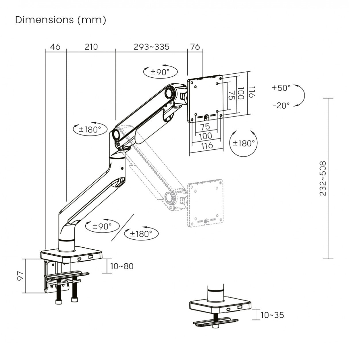 "Digitus DA-90473 Support de moniteur simple, 49"", 20 kg"