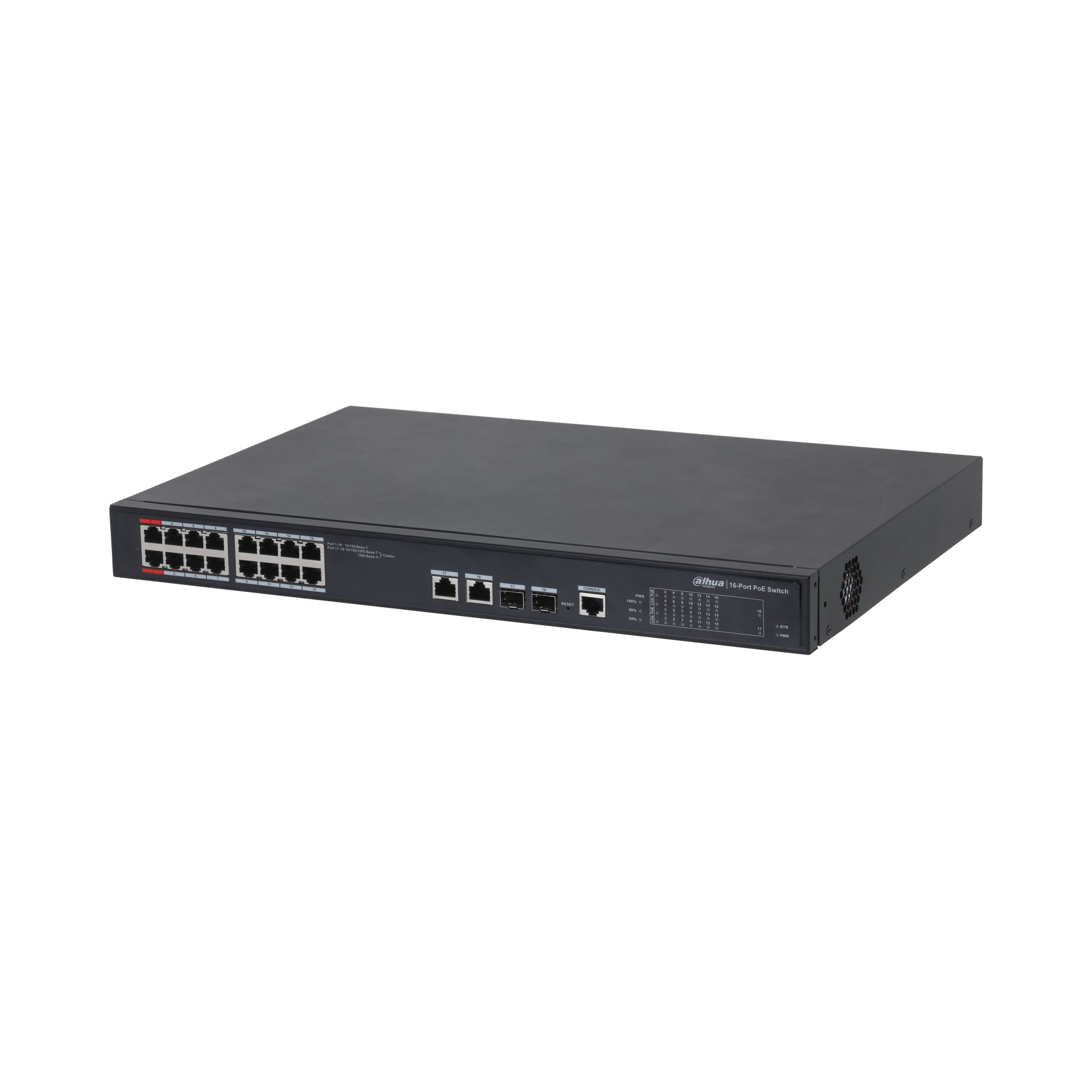Dahua PFS4218-16ET-240-V3 Commutateur PoE géré 16 ports 100 Mbps + 2 ports Gigabit