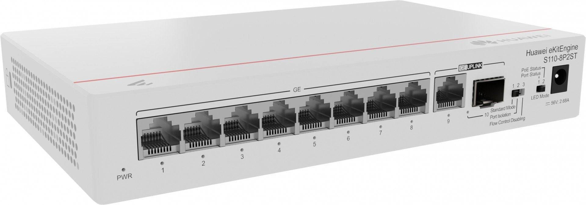 Huawei Switch S110-8P2ST (8*GE ports (124W PoE+), 1*GE SFP port, 1*GE port, AC power, power adapter)