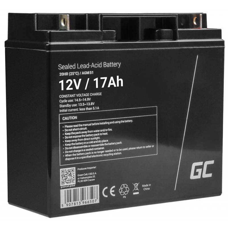 Green Cell AGM Battery Lead Acid VRLA 12V 17Ah for motor boats and electric - Battery - 17.000 mAh