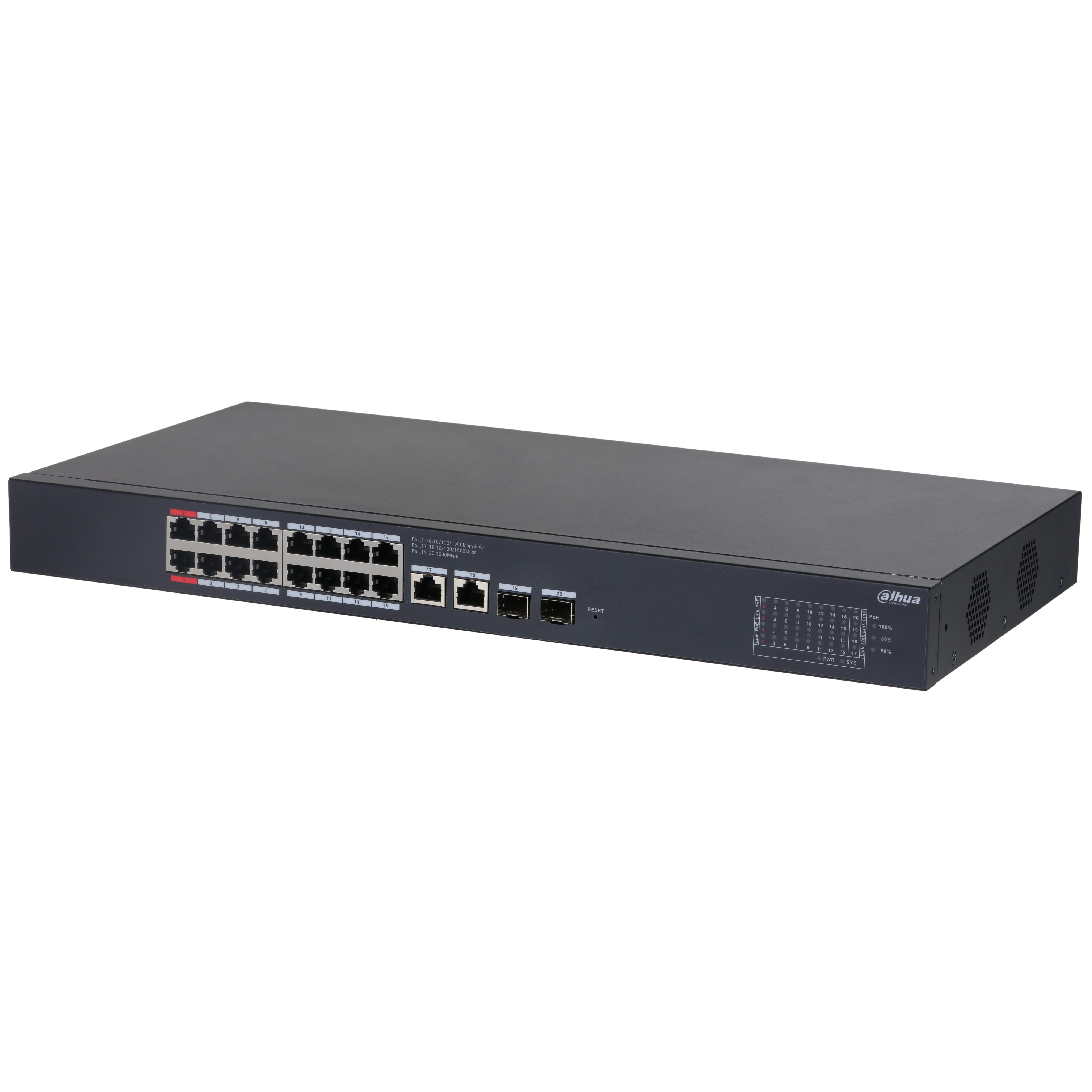 DAHUA- Switch 16 ports PoE 1 Gbps budget 240 W - DH-CS4220-1