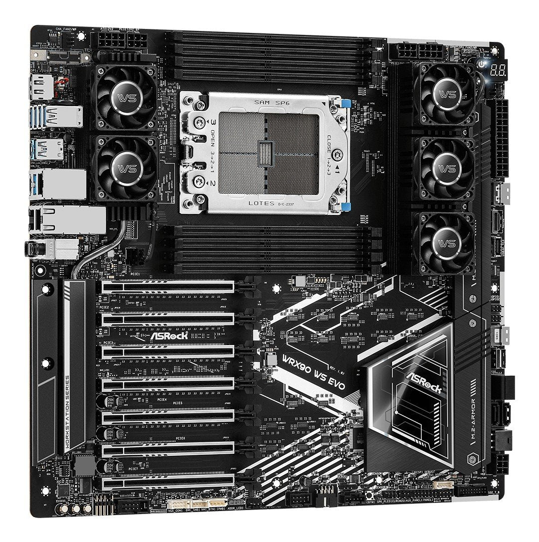 ASRock WRX90 WS EVO, 1xSKT LGA4844, AMD Threadripper PRO 9000, WRX90, SATA, NVMe, 2xM.2, 2x10GbE, IPMI