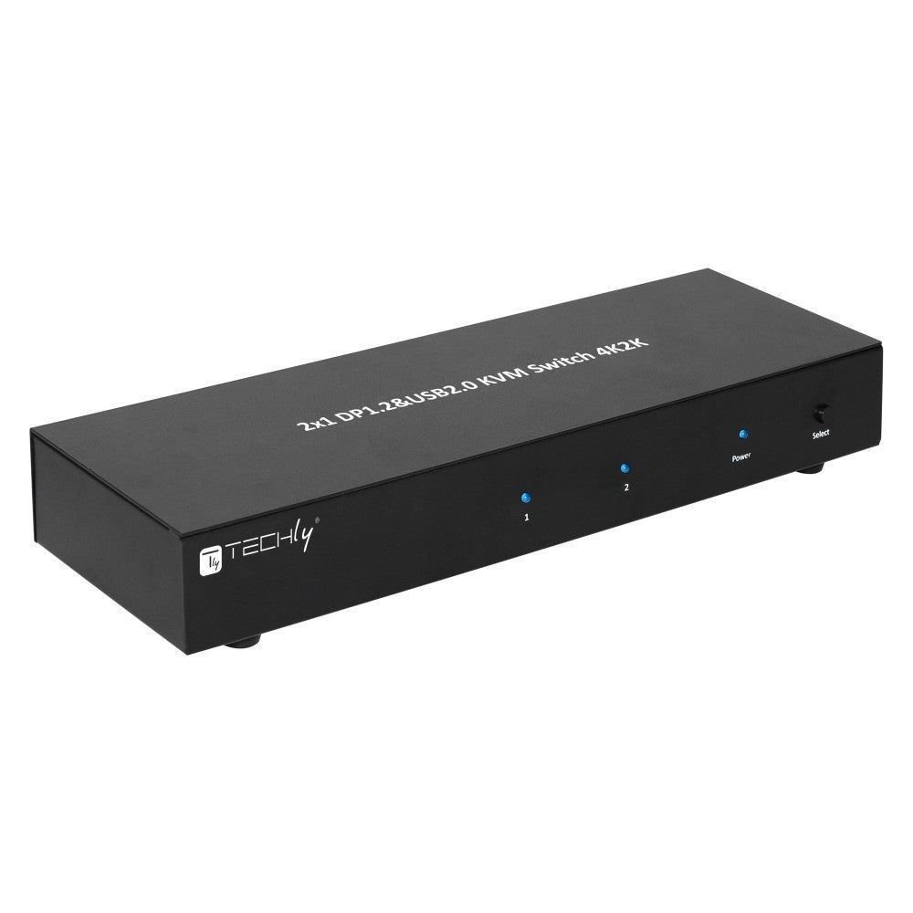 Techly IDATA DP-KVM2 Commutateur KVM 2x1 DisplayPort/USB 4K Double-Vidéo avec USB 2.0