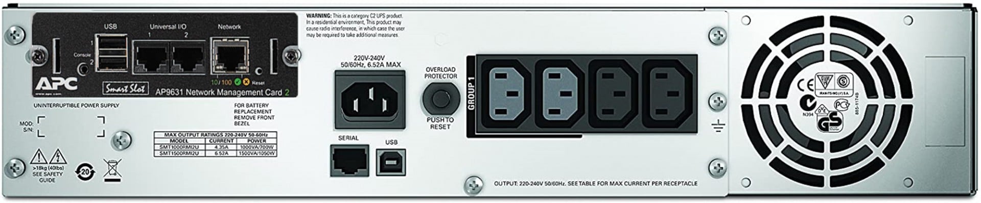 APC Smart-UPS 1500VA LCD RM UPS Rack AC 230V 1000Watt 1500VA Ethernet RS-232 USB oc 4 2U BK with APC UPS Network Management Card