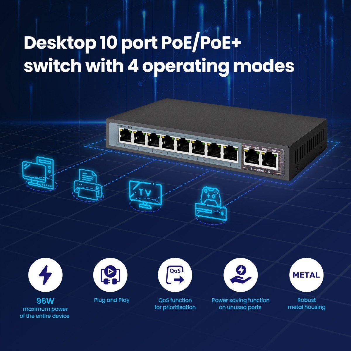 Extralink EX.3906 commutateur réseau Non-géré L2 Fast Ethernet (10/100) Connexion Ethernet, supportant l'alimentation via ce port (PoE) 1U Noir