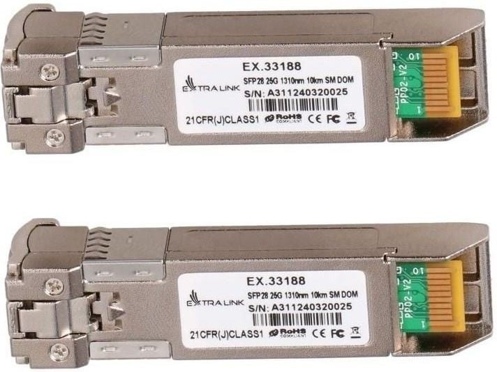 Extralink SFP28 25G 2-Pack | Module SFP28 | 25Gbps, LC/UPC Duplex, 1310nm, 10km, mono mode, DOM