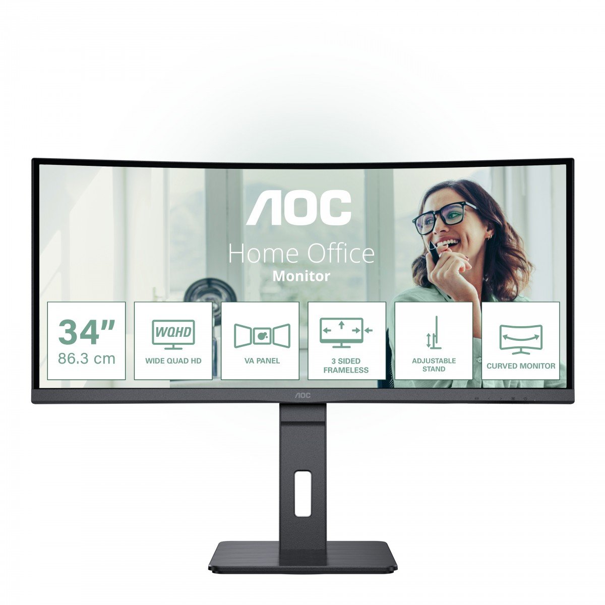 AOC CU34P3CV écran incurvé- 34" - 3440 x 1440 UWQHD @ 100 Hz - VA - 300 cd/m² - 3000:1 - 4ms - HDMI, DP, USB-C - HAS - Haut parleurs