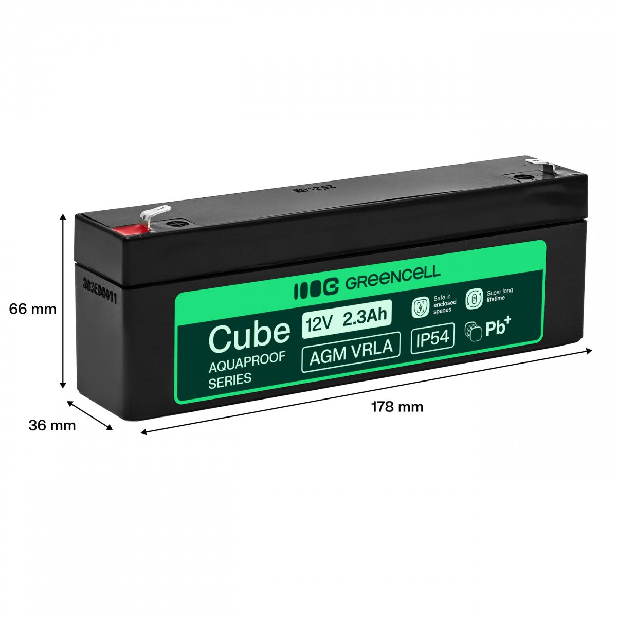 Batterie sans entretien Green Cell AGM VRLA 12V 2.5Ah pour caisses enregistreuses, jouets (178x36x66mm)